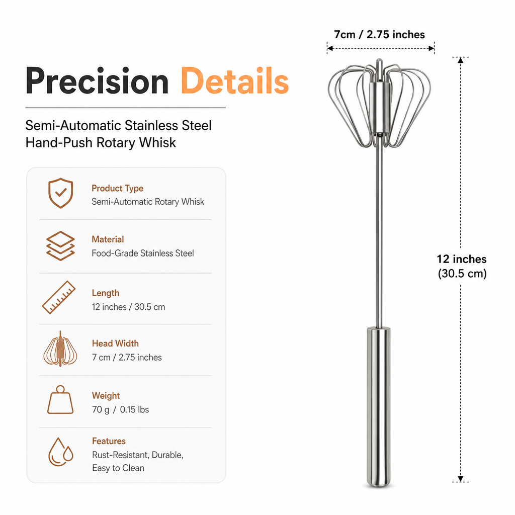 Semi-Automatic Stainless Steel Hand-Push Rotary Whisk