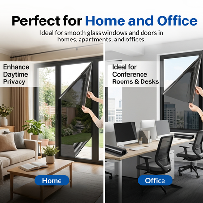 Black One-Way Mirror Privacy Window Film - Heat Insulation, 94% UV Blocking, Daytime Privacy for Home & Office