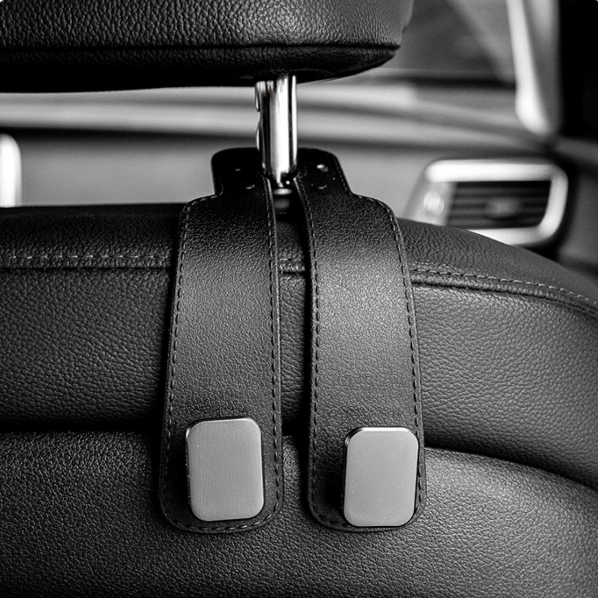 Upgraded Car Seat Back Double Hooks with Soft Faux Leather