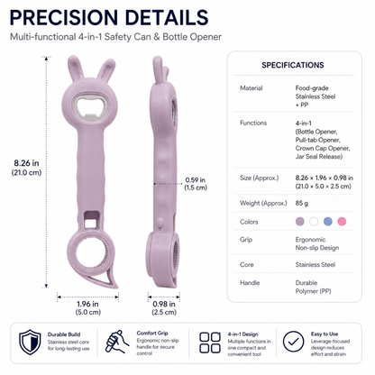 Multi-functional 4-in-1 Safety Can & Bottle Opener