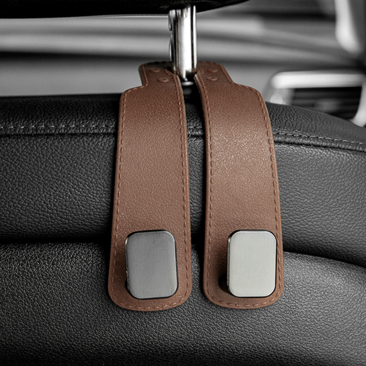 Upgraded Car Seat Back Double Hooks with Soft Faux Leather