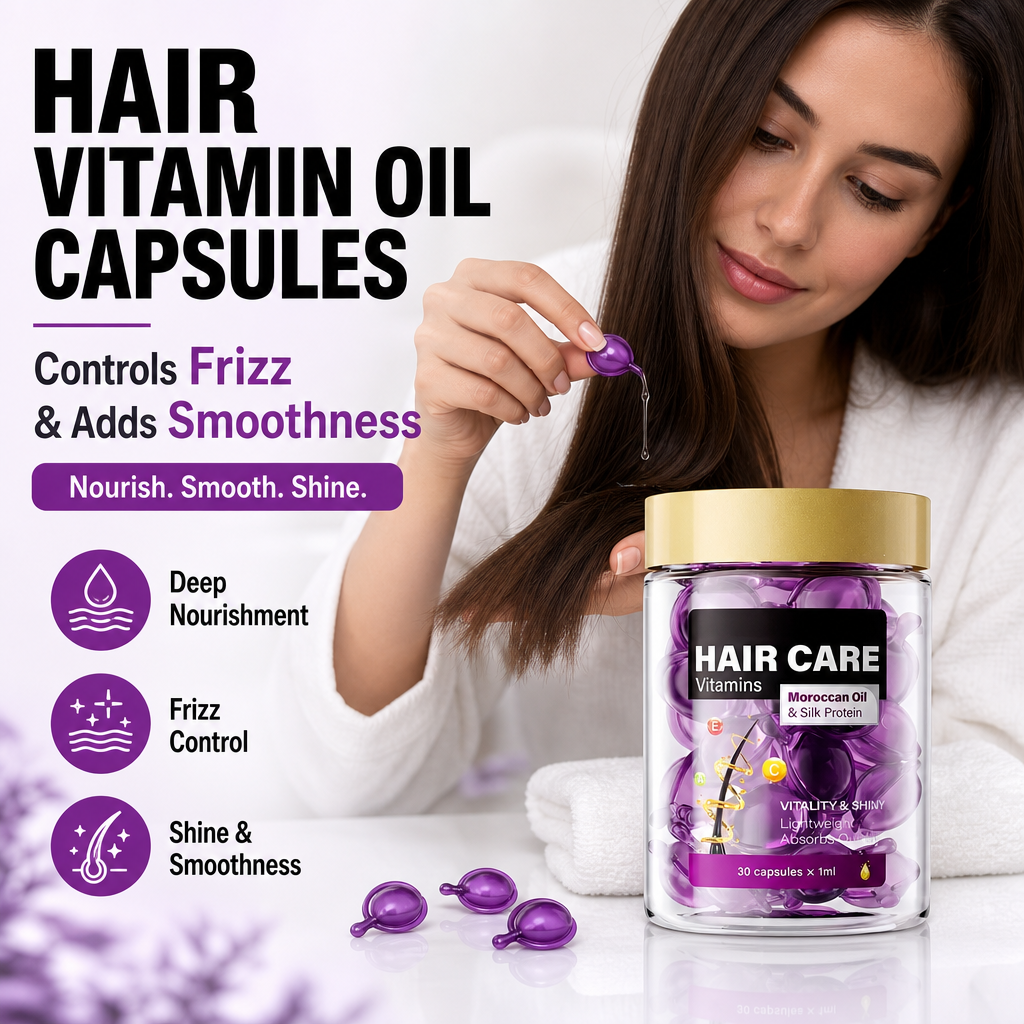 Hair Vitamin Oil Capsules – Moroccan Oil, Jojoba, Keratin, Vitamins A C E | 40 Capsules, Repairs Dry Frizzy Damaged Hair