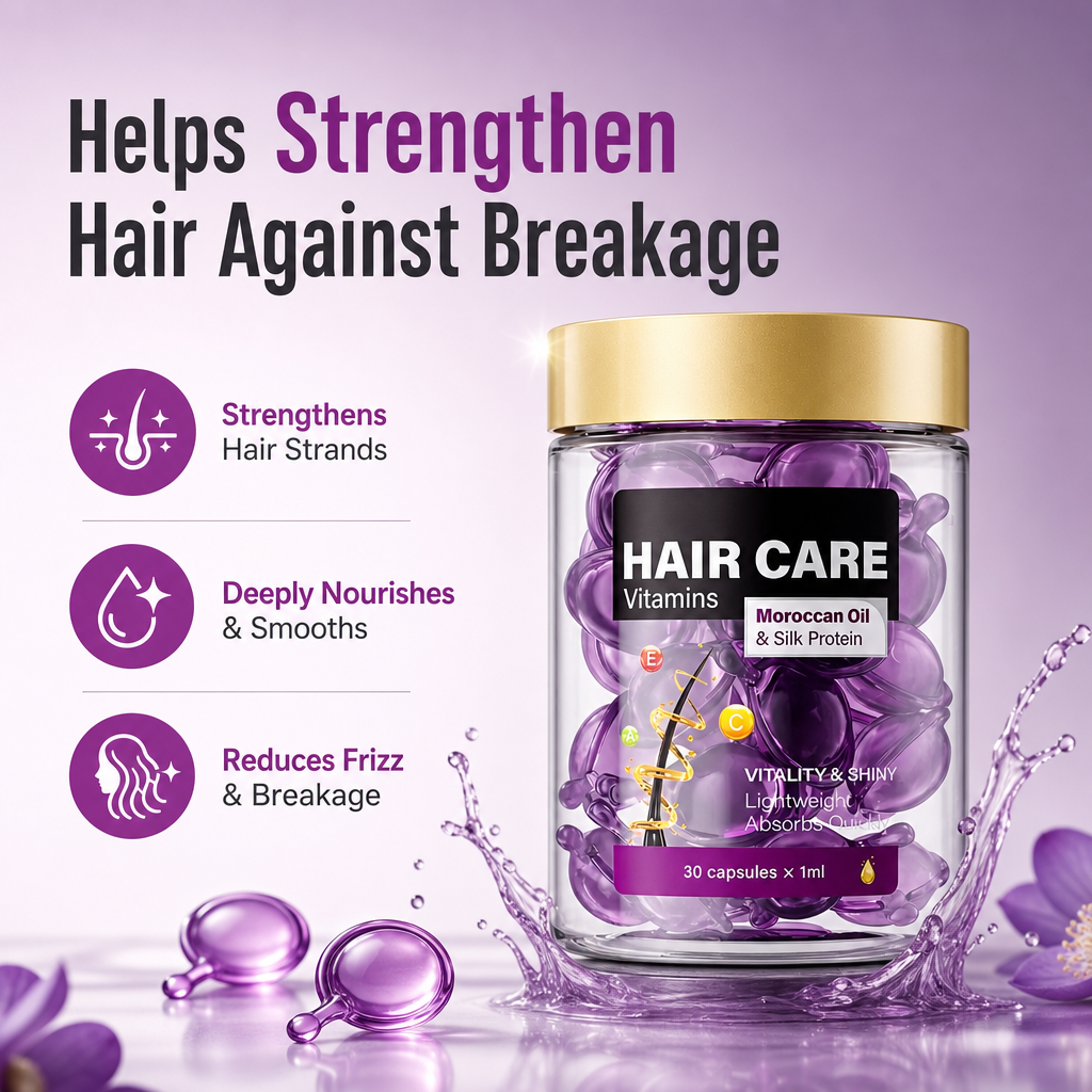 Hair Vitamin Oil Capsules – Moroccan Oil, Jojoba, Keratin, Vitamins A C E | 40 Capsules, Repairs Dry Frizzy Damaged Hair