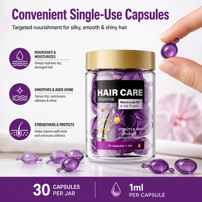 Hair Vitamin Oil Capsules – Moroccan Oil, Jojoba, Keratin, Vitamins A C E | 40 Capsules, Repairs Dry Frizzy Damaged Hair