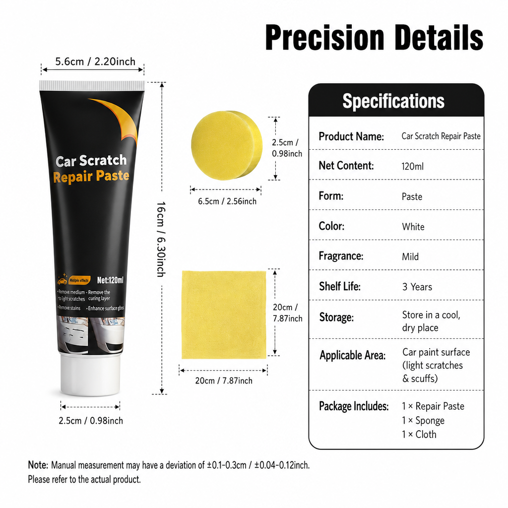Car Scratch Repair Paste (Easy Application, Quick Drying & Invisible Finish)