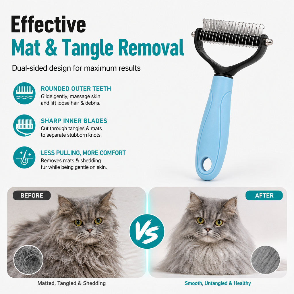 Dual-Sided Pet Grooming Comb for Dogs & Cats