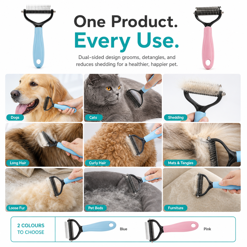 Dual-Sided Pet Grooming Comb for Dogs & Cats