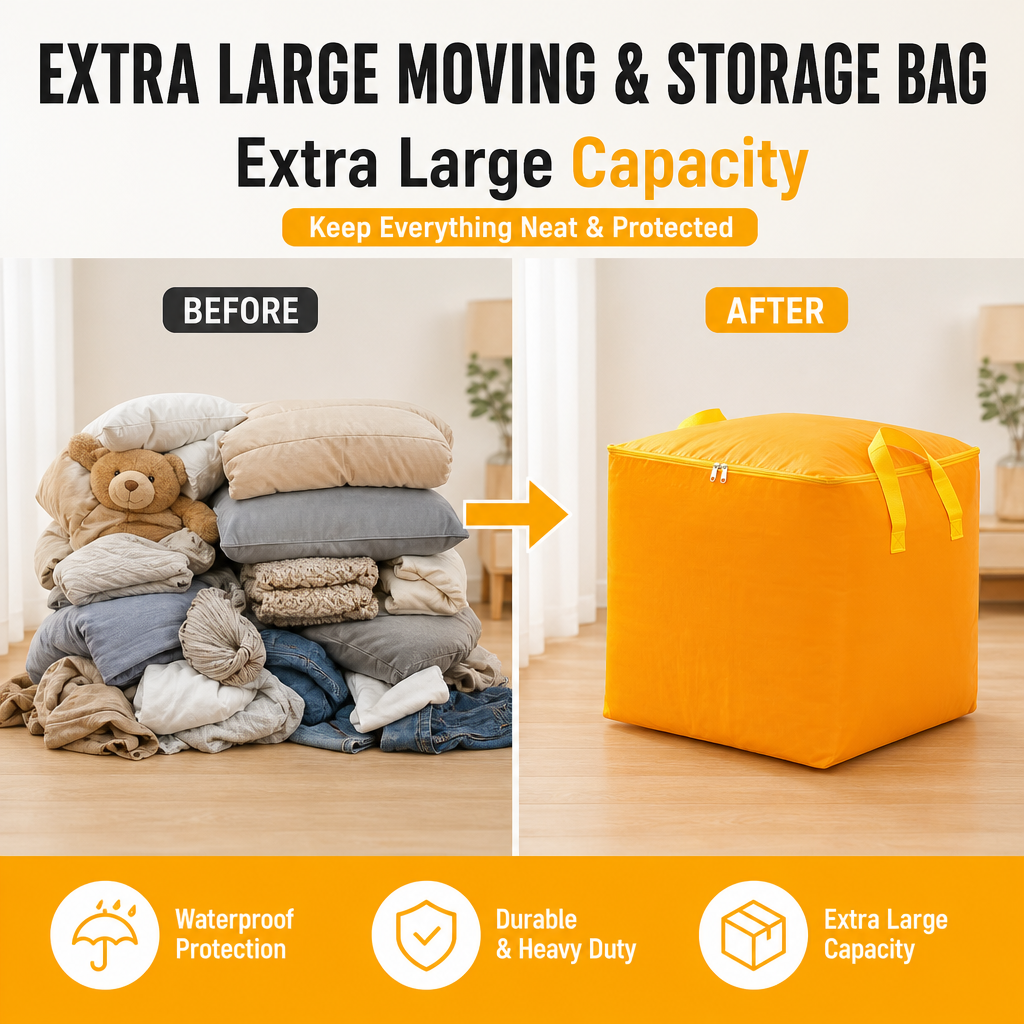 Extra Large Moving & Storage Bag – Thick Durable Dustproof Organizer for Clothes, Bedding, Dorm, Moving & Home Storage