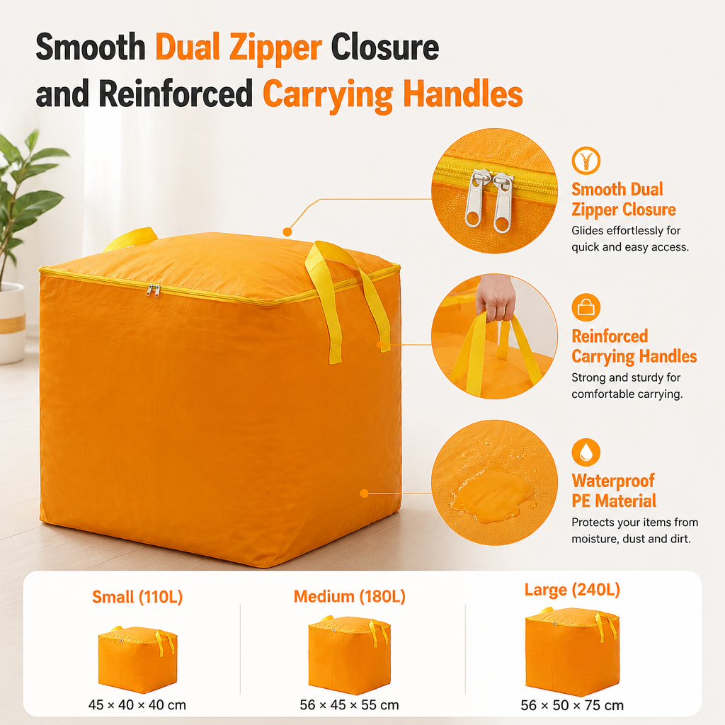 Extra Large Moving & Storage Bag – Thick Durable Dustproof Organizer for Clothes, Bedding, Dorm, Moving & Home Storage