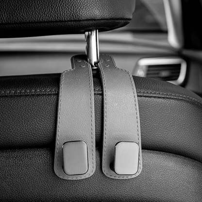 Upgraded Car Seat Back Double Hooks with Soft Faux Leather