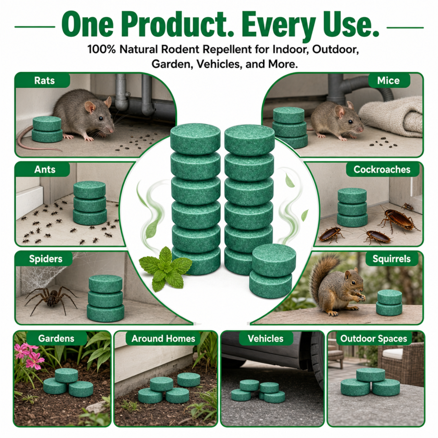 Rodent Repellent − 100% Natural (for Indoor Outdoor Use, Garden & Home, Family & Pet Safe)