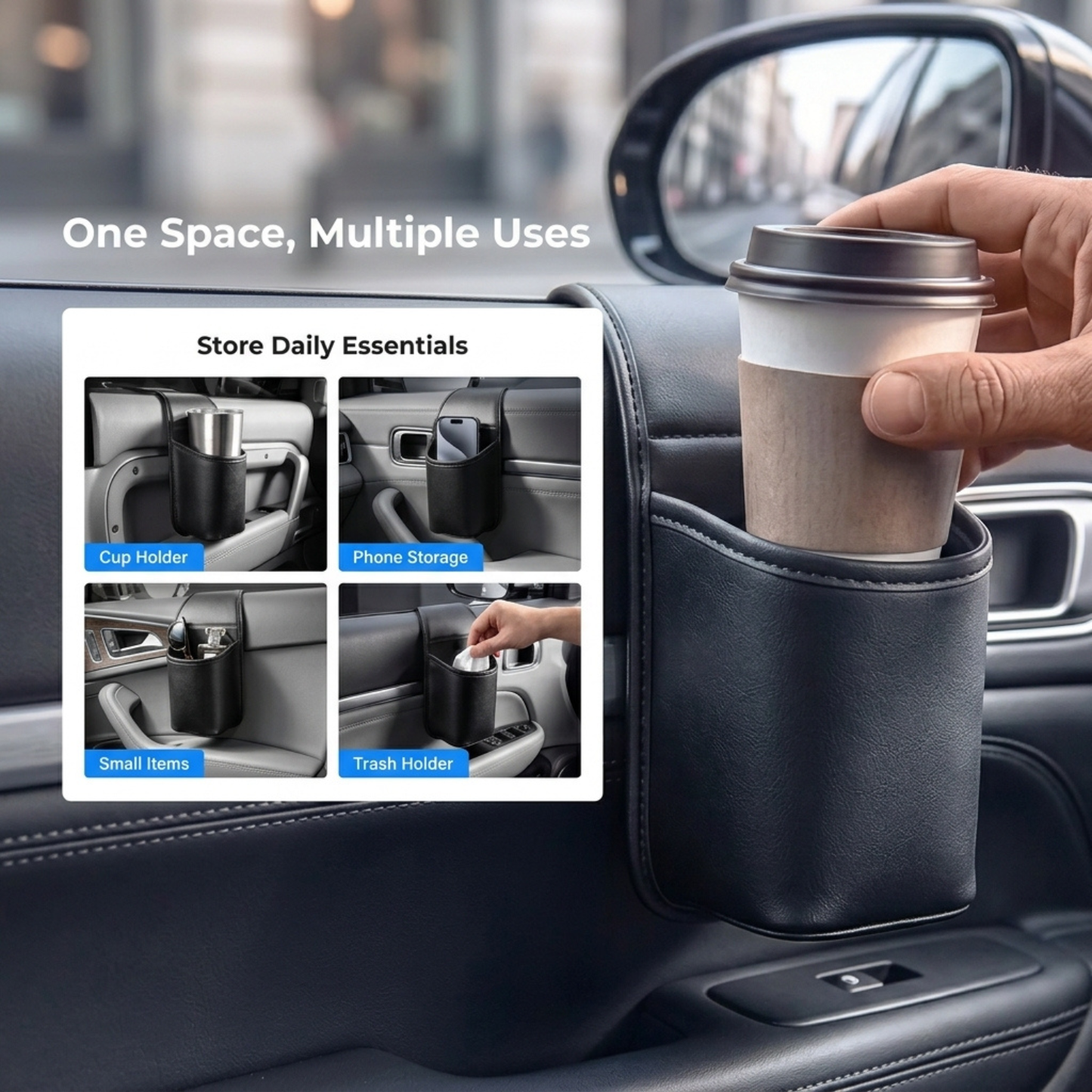 Universal Leather Car Door Cup Holder