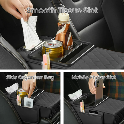 Multi-Functional Leather Car Armrest Organizer