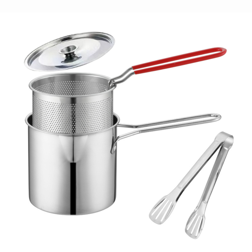 Compact Stainless Steel Deep Fryer Pot Set with Basket & Tongs PRO