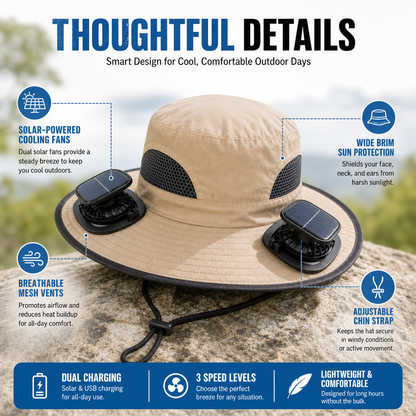 🔥Summer Promotion 💥- Outdoor Wide Brim Sun Hat With Solar Fan