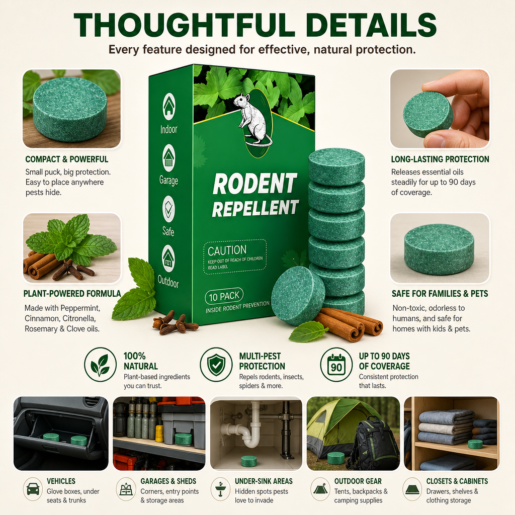 Rodent Repellent − 100% Natural (for Indoor Outdoor Use, Garden & Home, Family & Pet Safe)