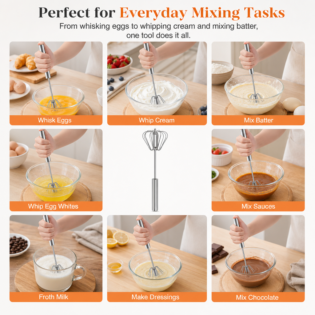 Semi-Automatic Stainless Steel Hand-Push Rotary Whisk