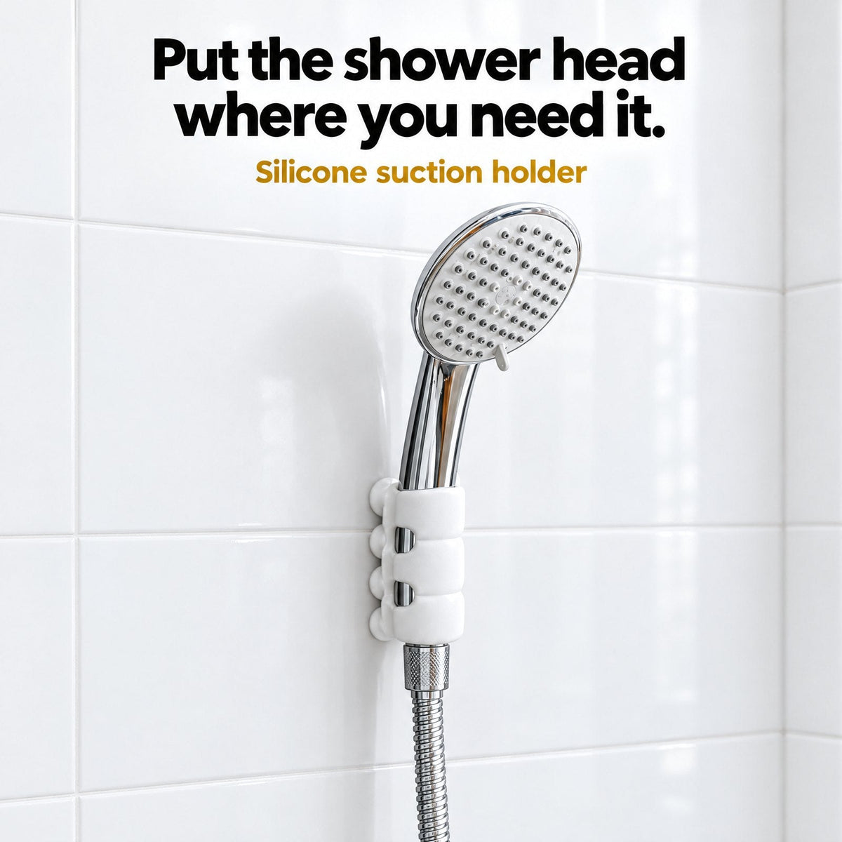 Shower head held at a comfortable height by the Novatrix silicone suction holder