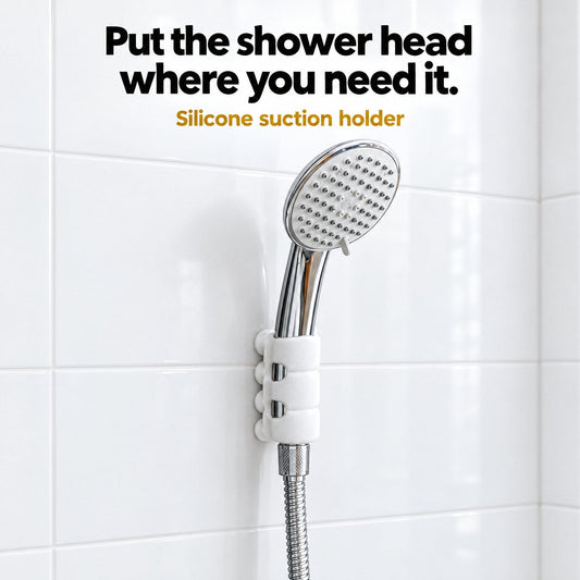 Shower head held at a comfortable height by the Novatrix silicone suction holder