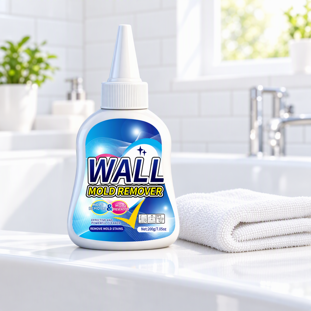 Mold Stain Cleaner Gel bottle on a bathtub edge